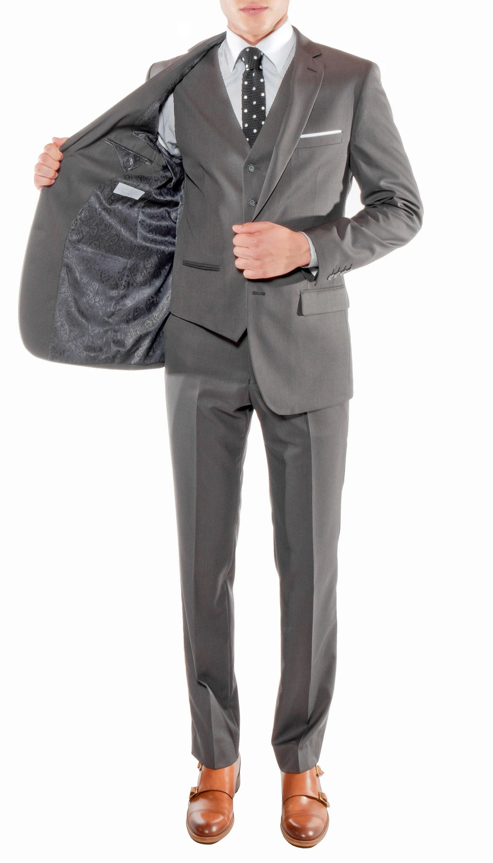 Ferrecci Mens Savannah Charcoal Slim Fit 3 Piece Suit