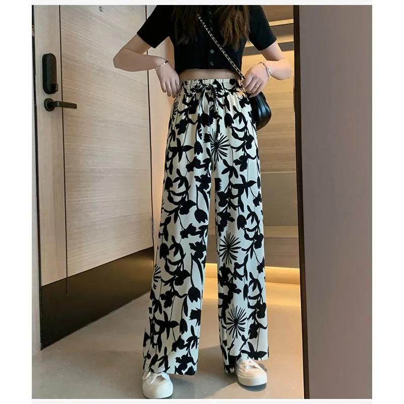 Floor-Length Casual Straight Thin Plus Silky Versatile Petal High-Waisted Pants