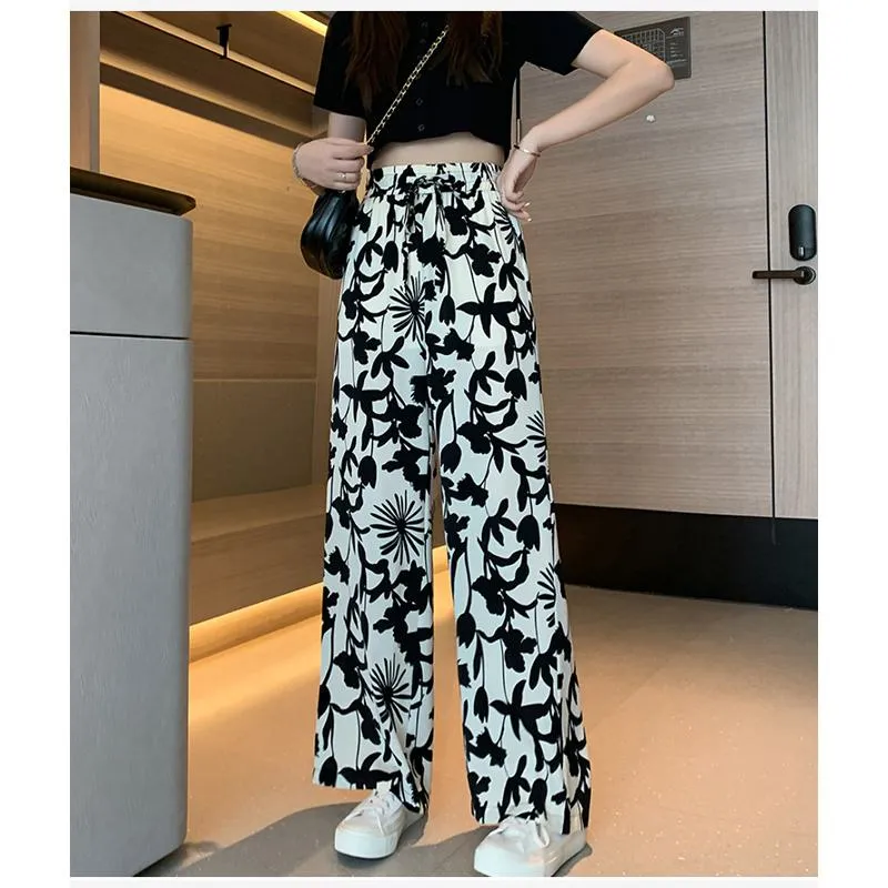 Floor-Length Casual Straight Thin Plus Silky Versatile Petal High-Waisted Pants