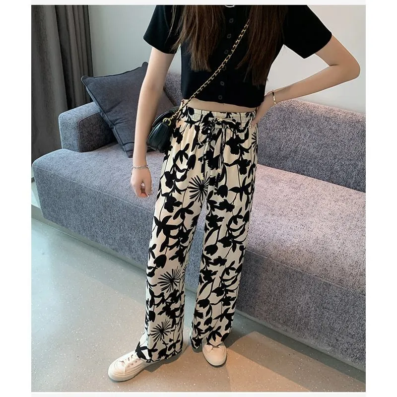 Floor-Length Casual Straight Thin Plus Silky Versatile Petal High-Waisted Pants