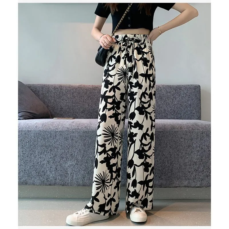 Floor-Length Casual Straight Thin Plus Silky Versatile Petal High-Waisted Pants