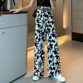 Floor-Length Casual Straight Thin Plus Silky Versatile Petal High-Waisted Pants