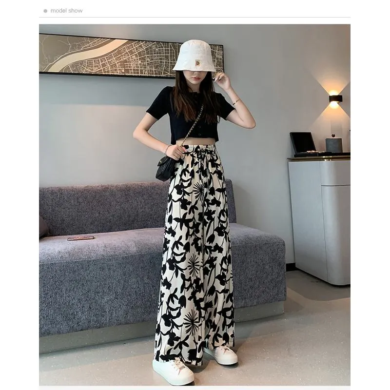 Floor-Length Casual Straight Thin Plus Silky Versatile Petal High-Waisted Pants