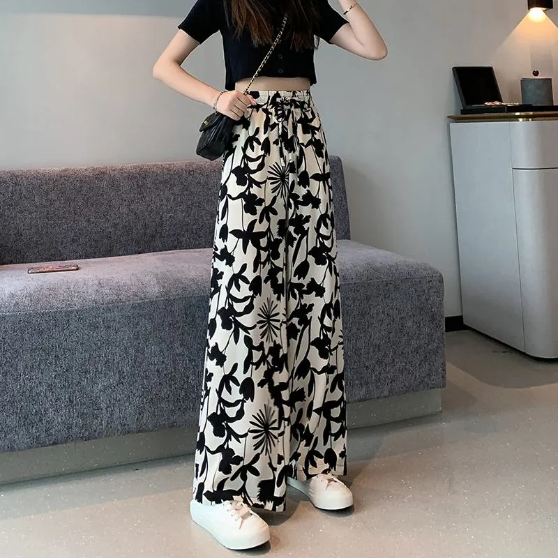 Floor-Length Casual Straight Thin Plus Silky Versatile Petal High-Waisted Pants