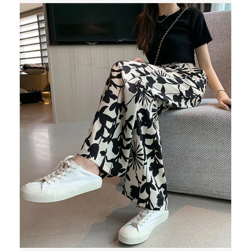 Floor-Length Casual Straight Thin Plus Silky Versatile Petal High-Waisted Pants