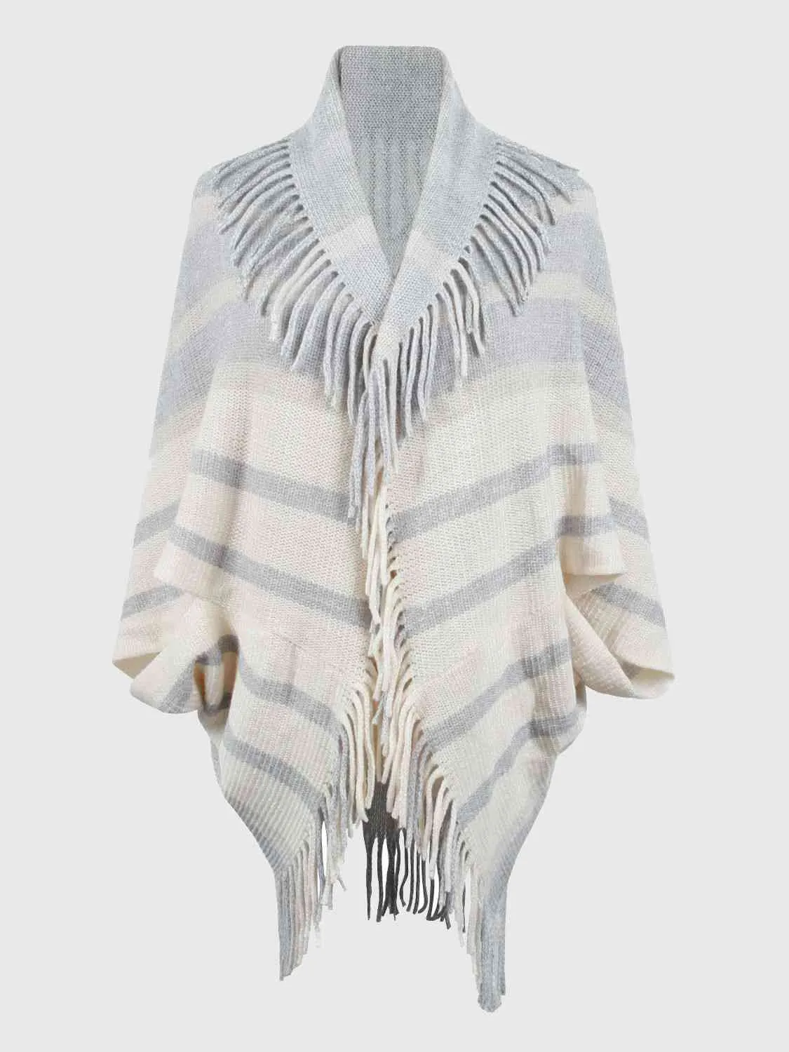 Fringe Detail Open Front Poncho