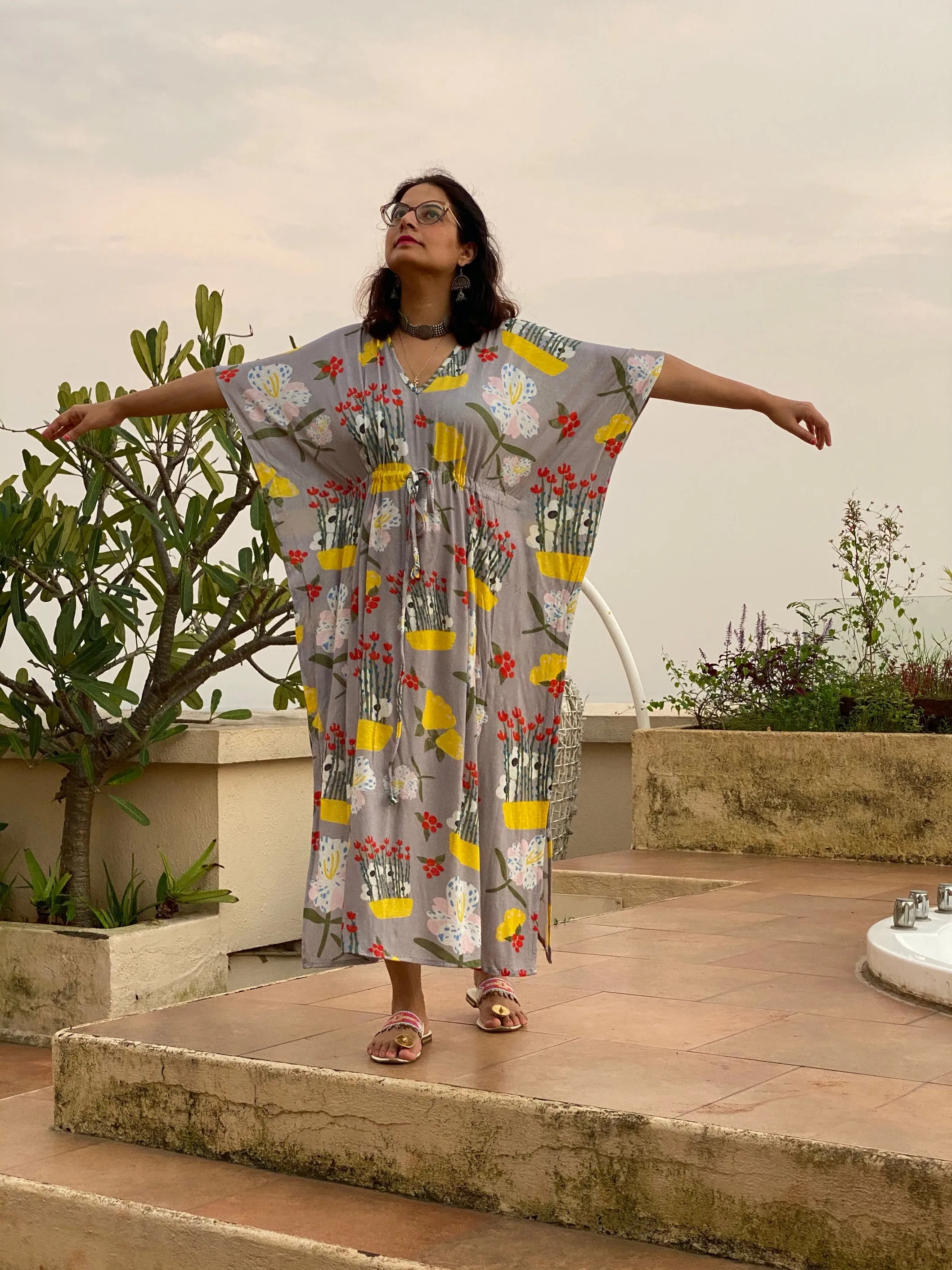 Gardens of Tomorrow "Timeless" Style Caftan | Soft Jersey Knit Organic Cotton | Perfect Loungewear House Dress