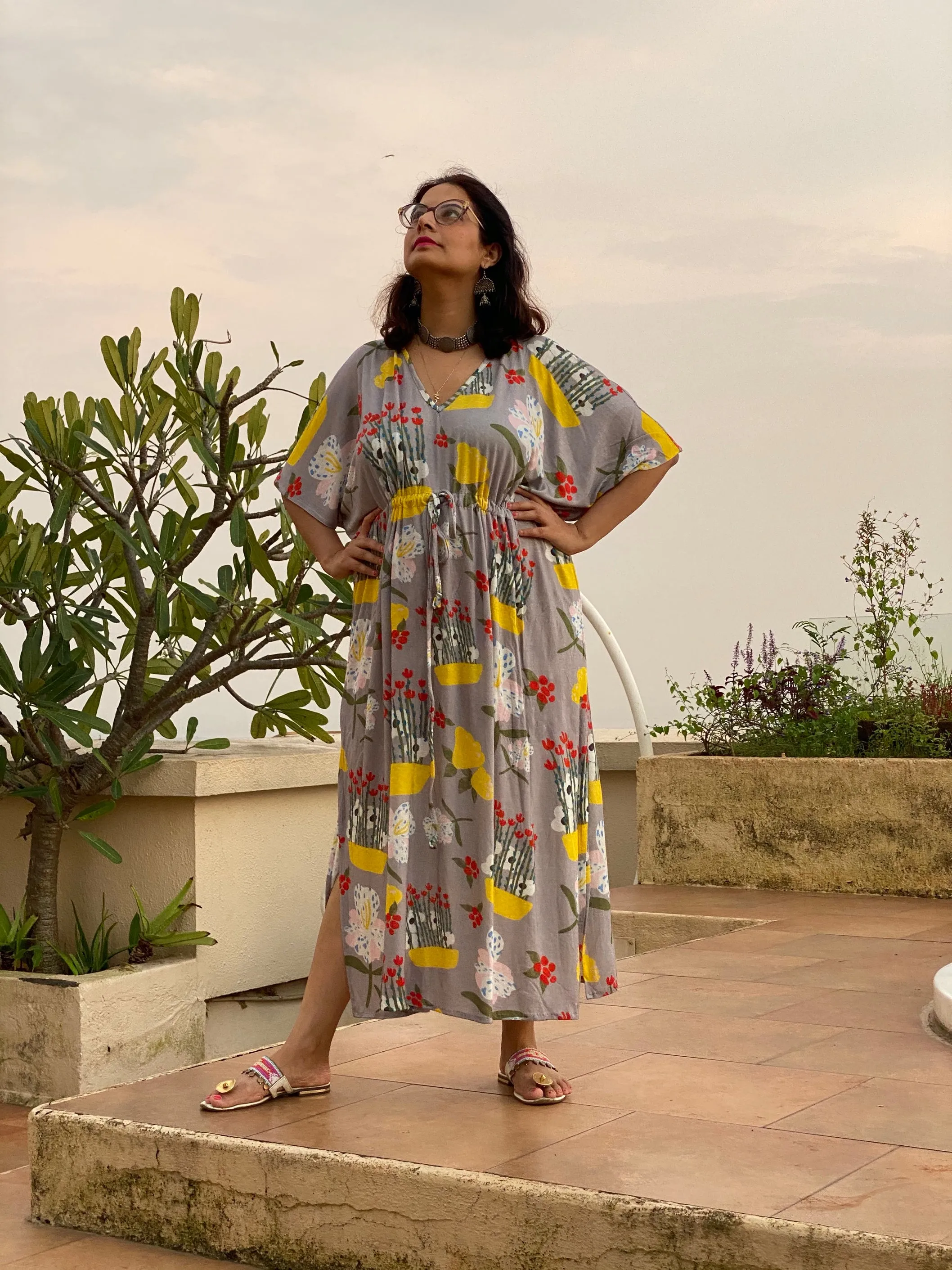 Gardens of Tomorrow "Timeless" Style Caftan | Soft Jersey Knit Organic Cotton | Perfect Loungewear House Dress