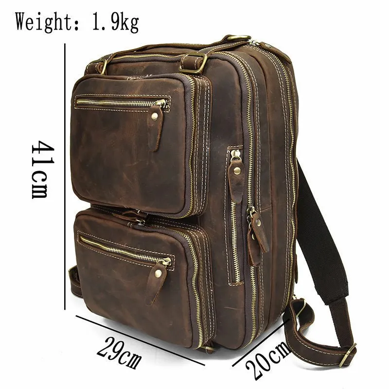 Genuine Burnished Leather Duffle Backpack