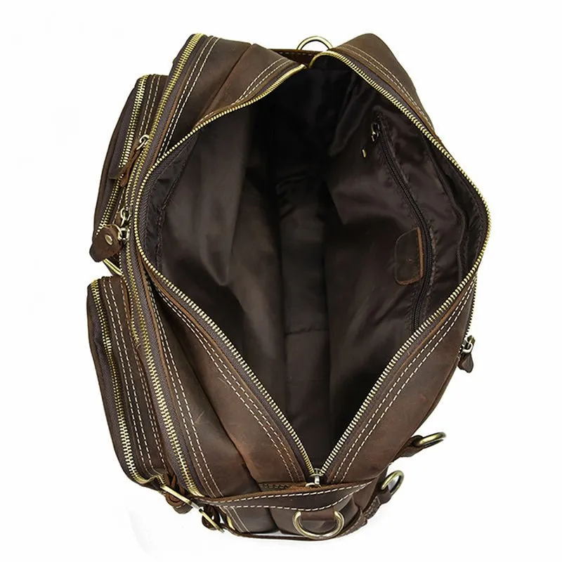 Genuine Burnished Leather Duffle Backpack