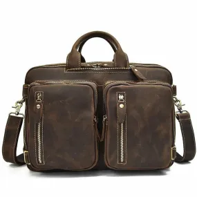 Genuine Burnished Leather Duffle Backpack