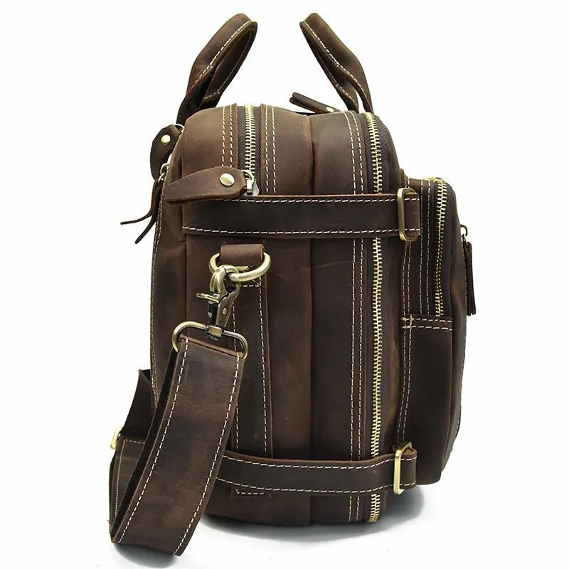 Genuine Burnished Leather Duffle Backpack