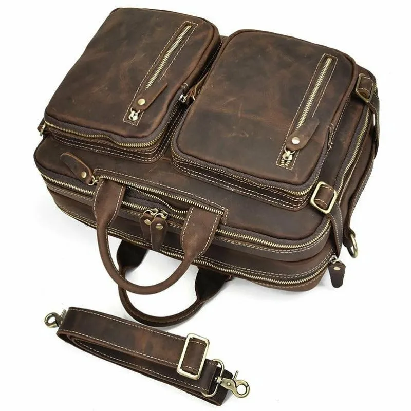 Genuine Burnished Leather Duffle Backpack