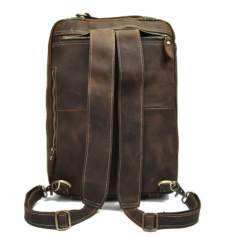 Genuine Burnished Leather Duffle Backpack