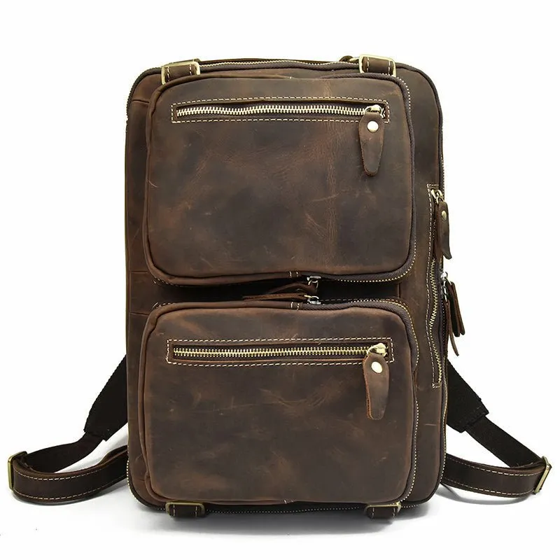 Genuine Burnished Leather Duffle Backpack