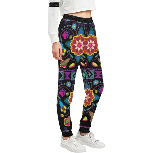 Geometric Floral Winter-Black Women's Sweatpants