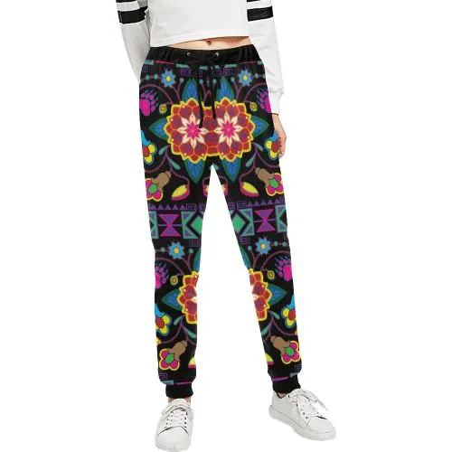 Geometric Floral Winter-Black Women's Sweatpants