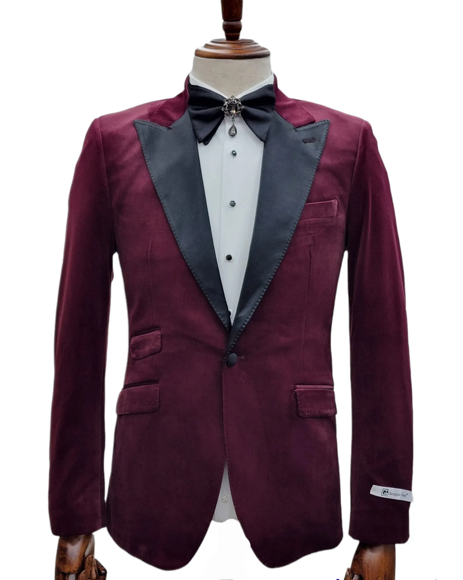 Giovanni Testi 1 Button Slim Fit Stretch Velvet Tuxedo GTX1P-1925 BURGUNDY