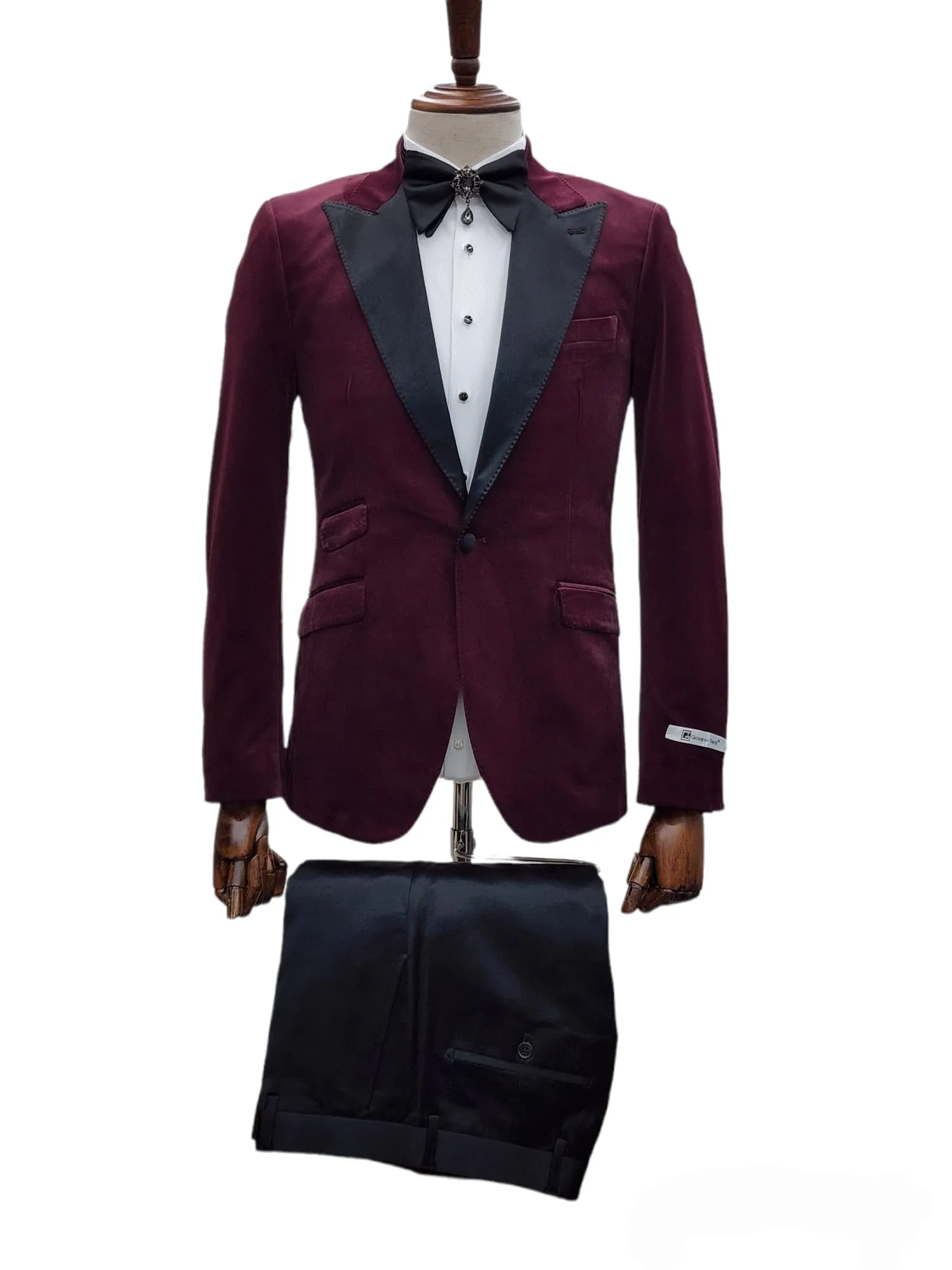 Giovanni Testi 1 Button Slim Fit Stretch Velvet Tuxedo GTX1P-1925 BURGUNDY