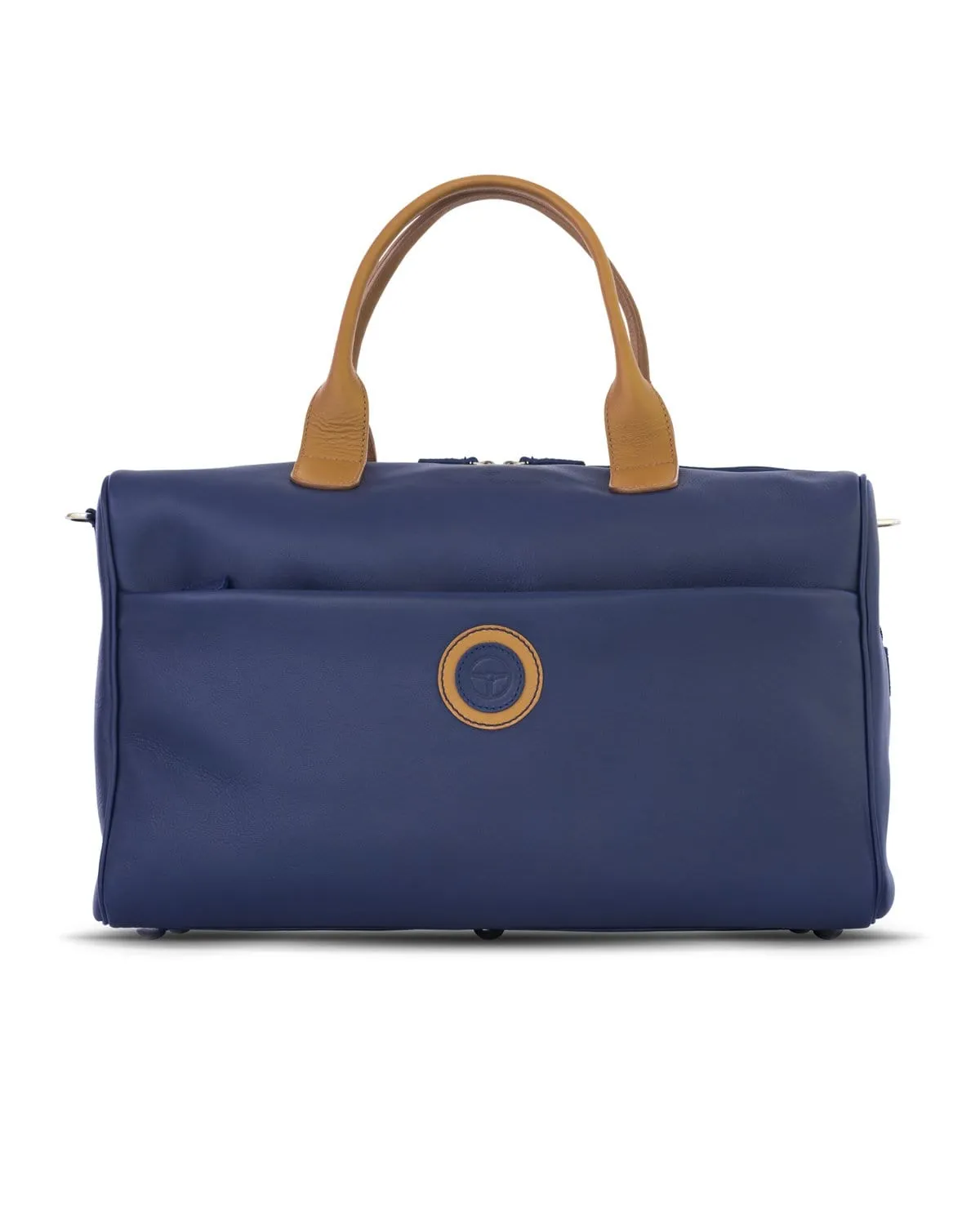 GLOBETROTTER - Full-grain Leather Duffle Bag - Blue/Tan