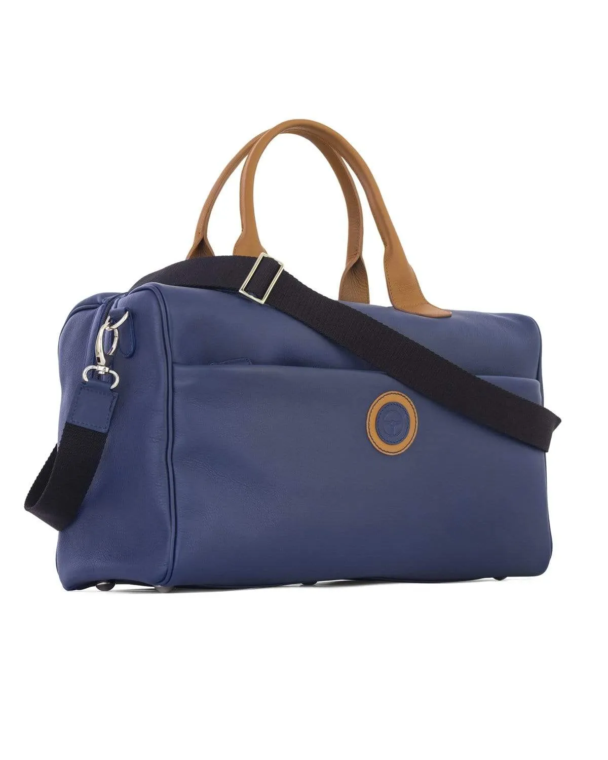 GLOBETROTTER - Full-grain Leather Duffle Bag - Blue/Tan