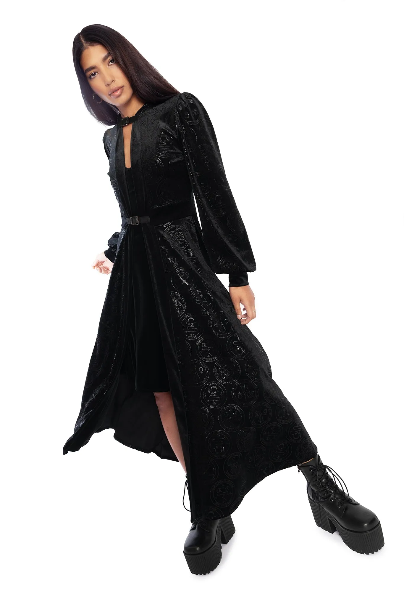 Good Charms Velvet Hooded Maxi Jacket