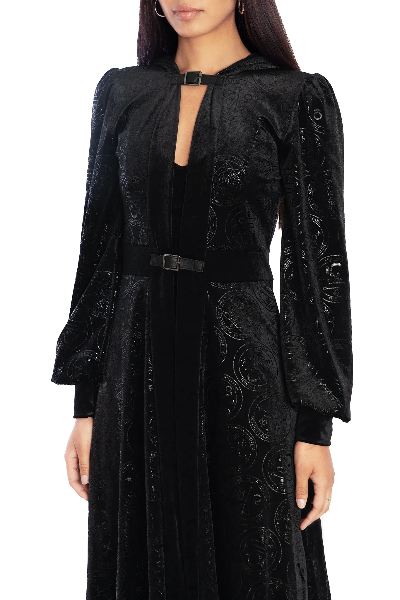 Good Charms Velvet Hooded Maxi Jacket