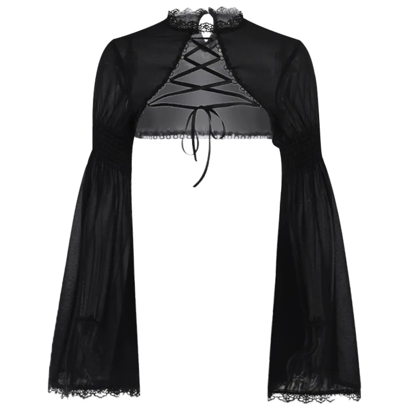 Gothic Lace Lolita Small Shawl Top Sleeves Black Coat - Lolita Overcoat