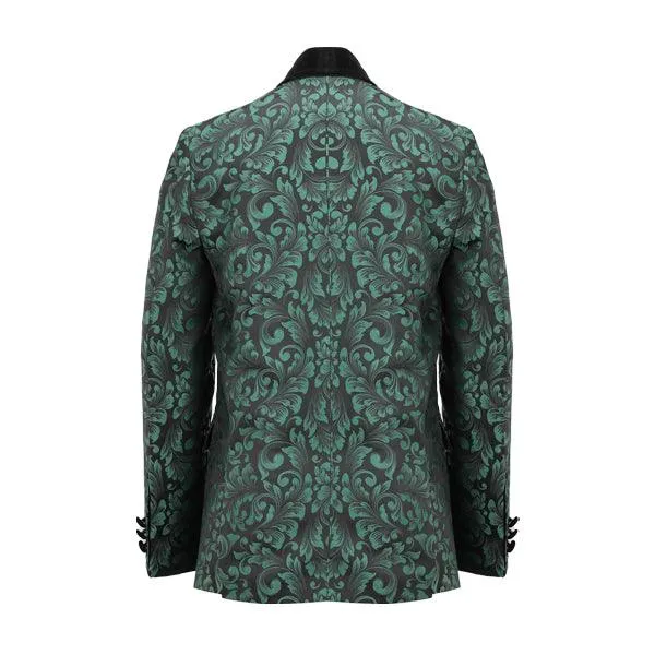 GREEN DAMASK 3 PIECE SUIT WITH BOW-TIE