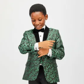 GREEN DAMASK 3 PIECE SUIT WITH BOW-TIE