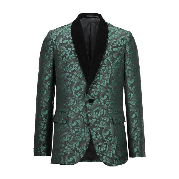 GREEN DAMASK 3 PIECE SUIT WITH BOW-TIE