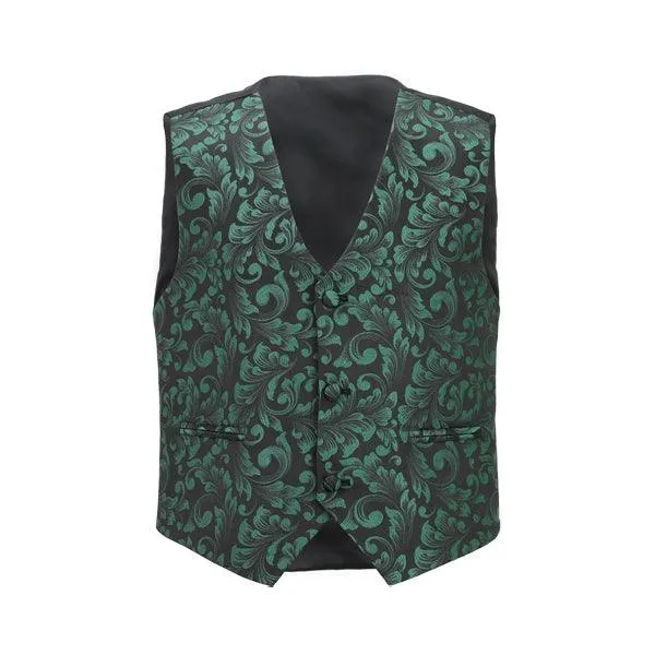 GREEN DAMASK 3 PIECE SUIT WITH BOW-TIE