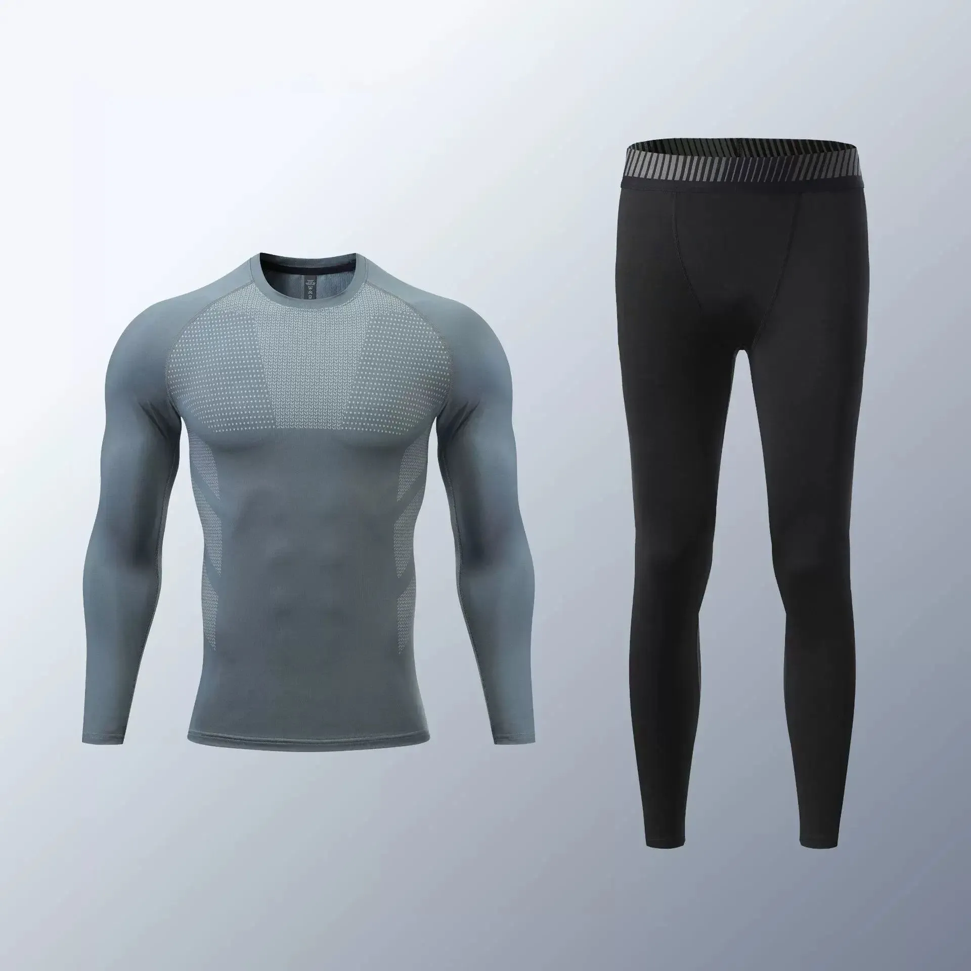 Grey 2 Piece Compression Tracksuit Sets for Youth and Adults