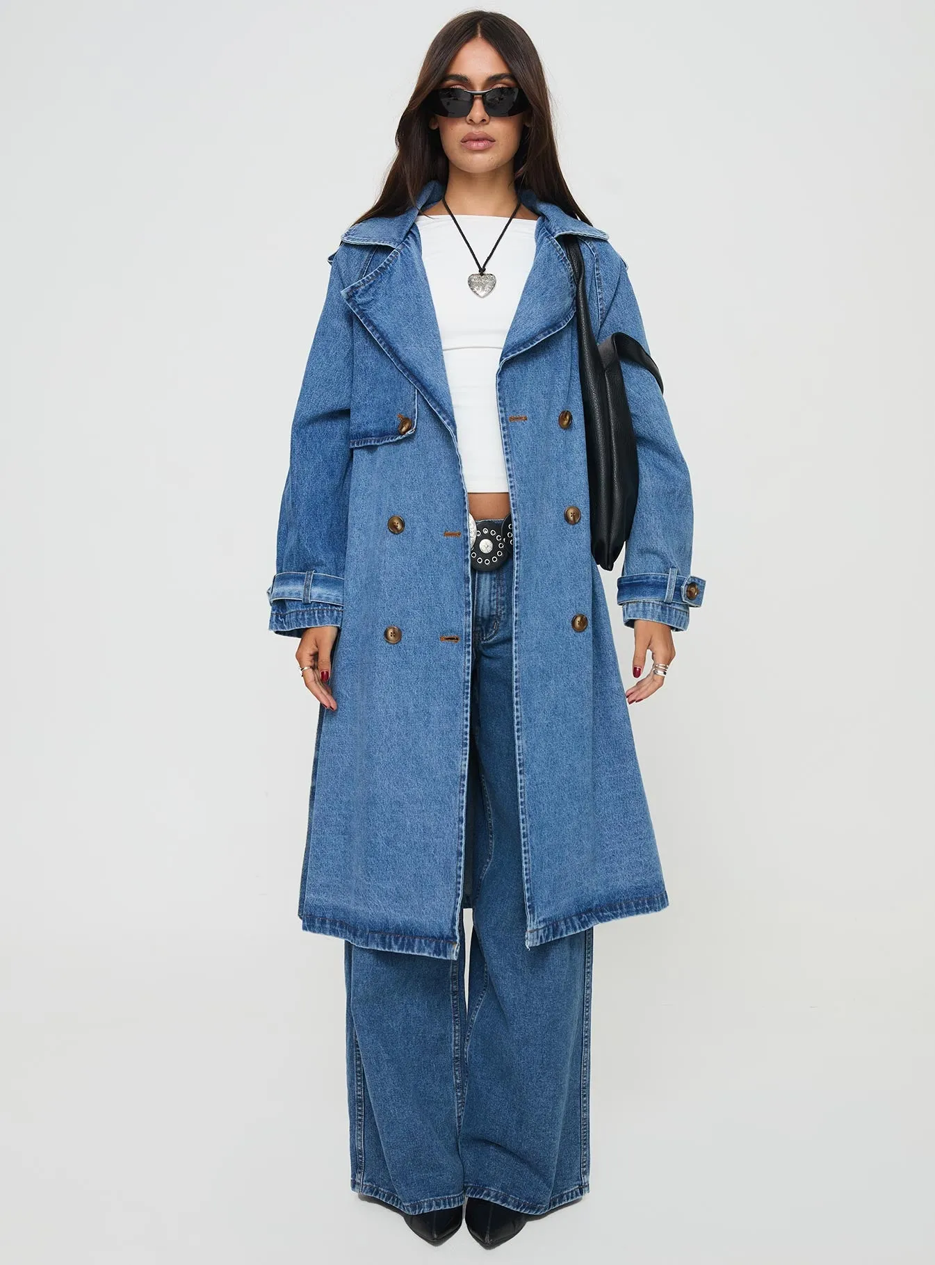 Honeyed Denim Trench Coat Mid Wash