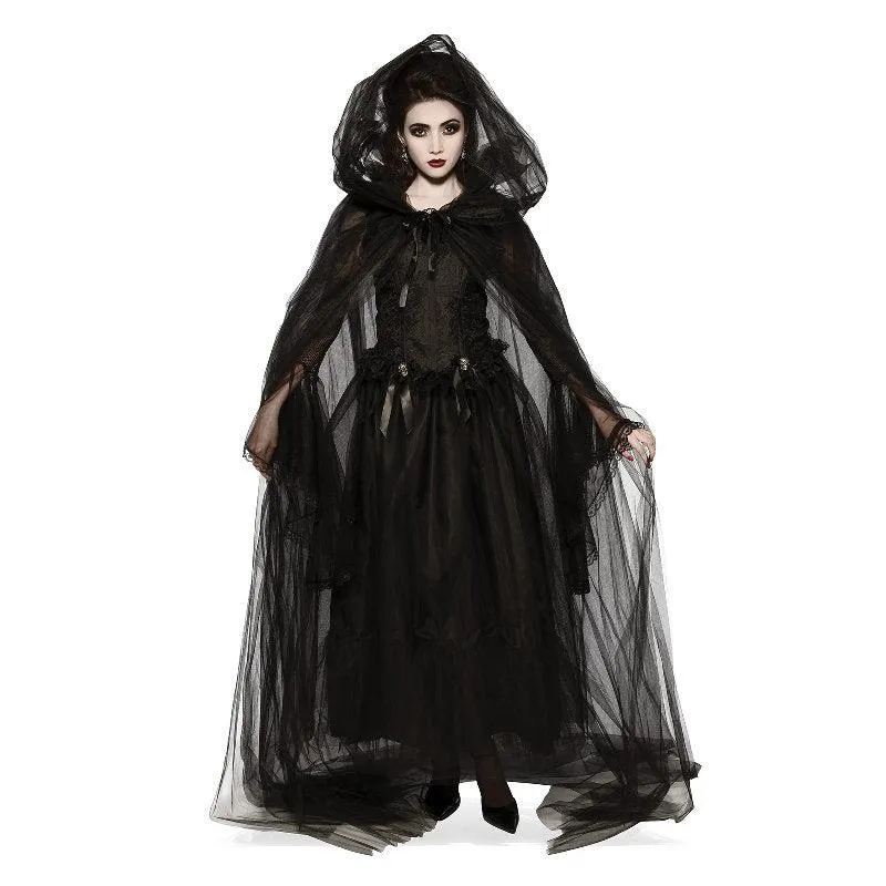 Hooded Cape Black Tulle Womens-Size Std