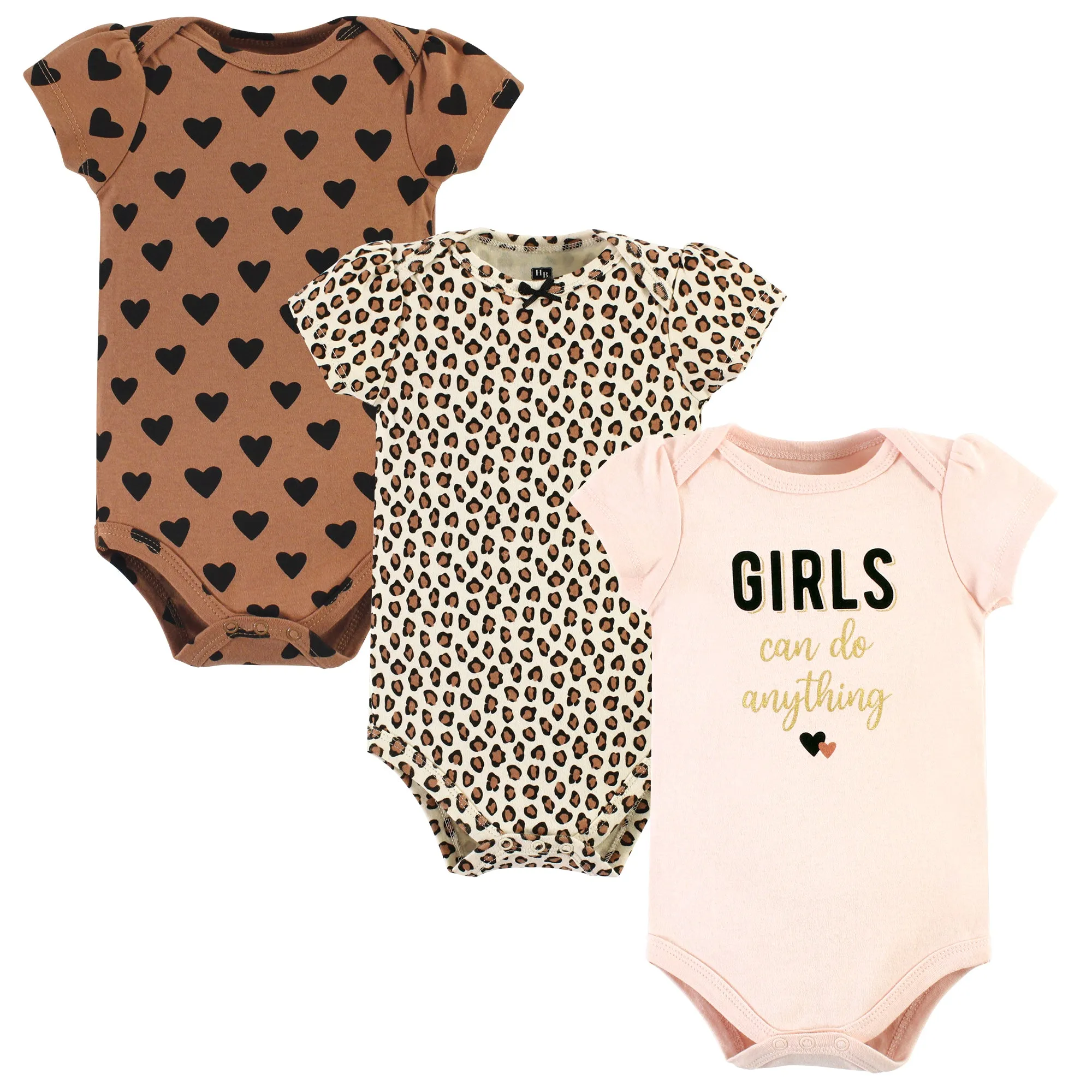 Hudson Baby Cotton Bodysuits, Cinnamon Hearts 3 Pack