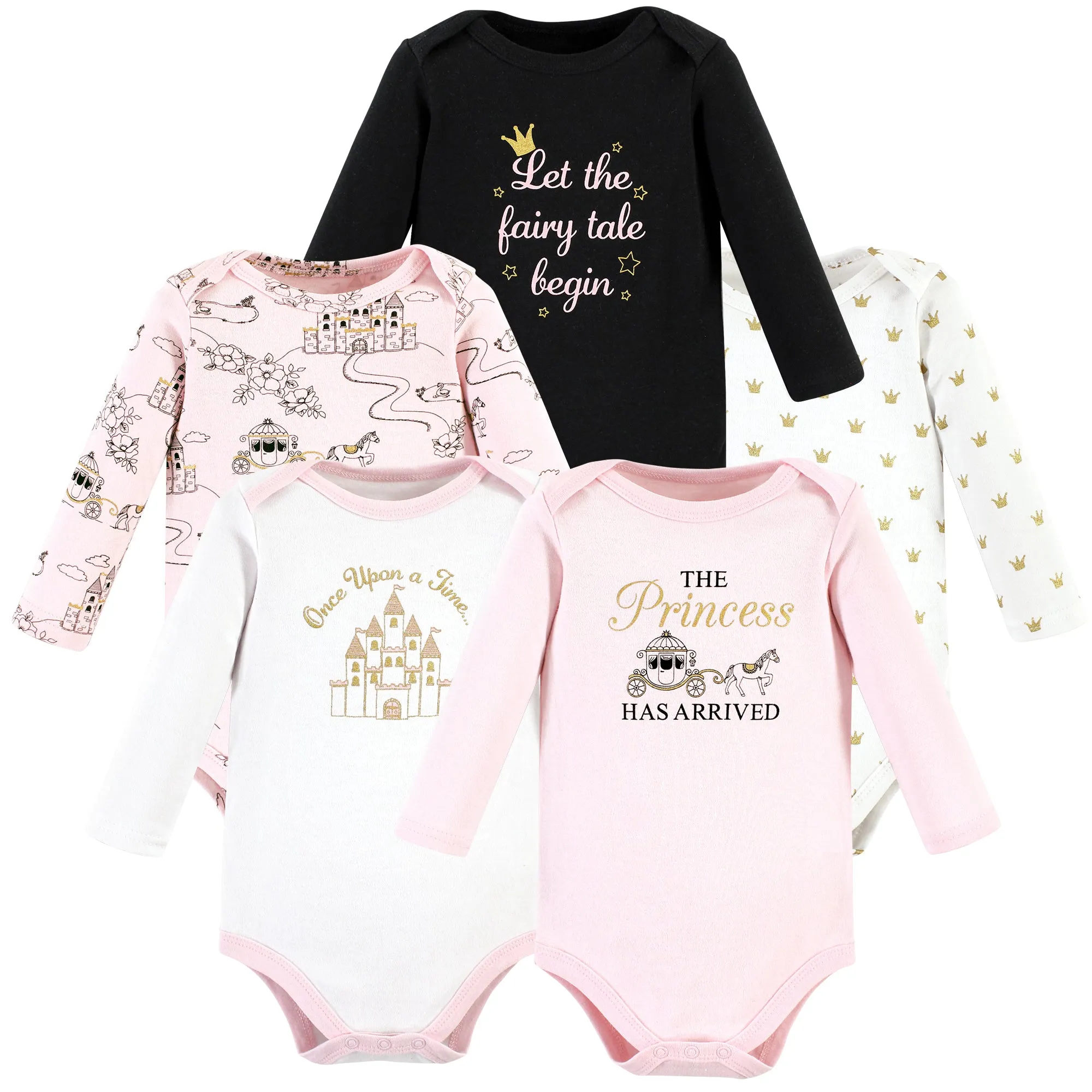 Hudson Baby Cotton Long-Sleeve Bodysuits, Fairytale Princess