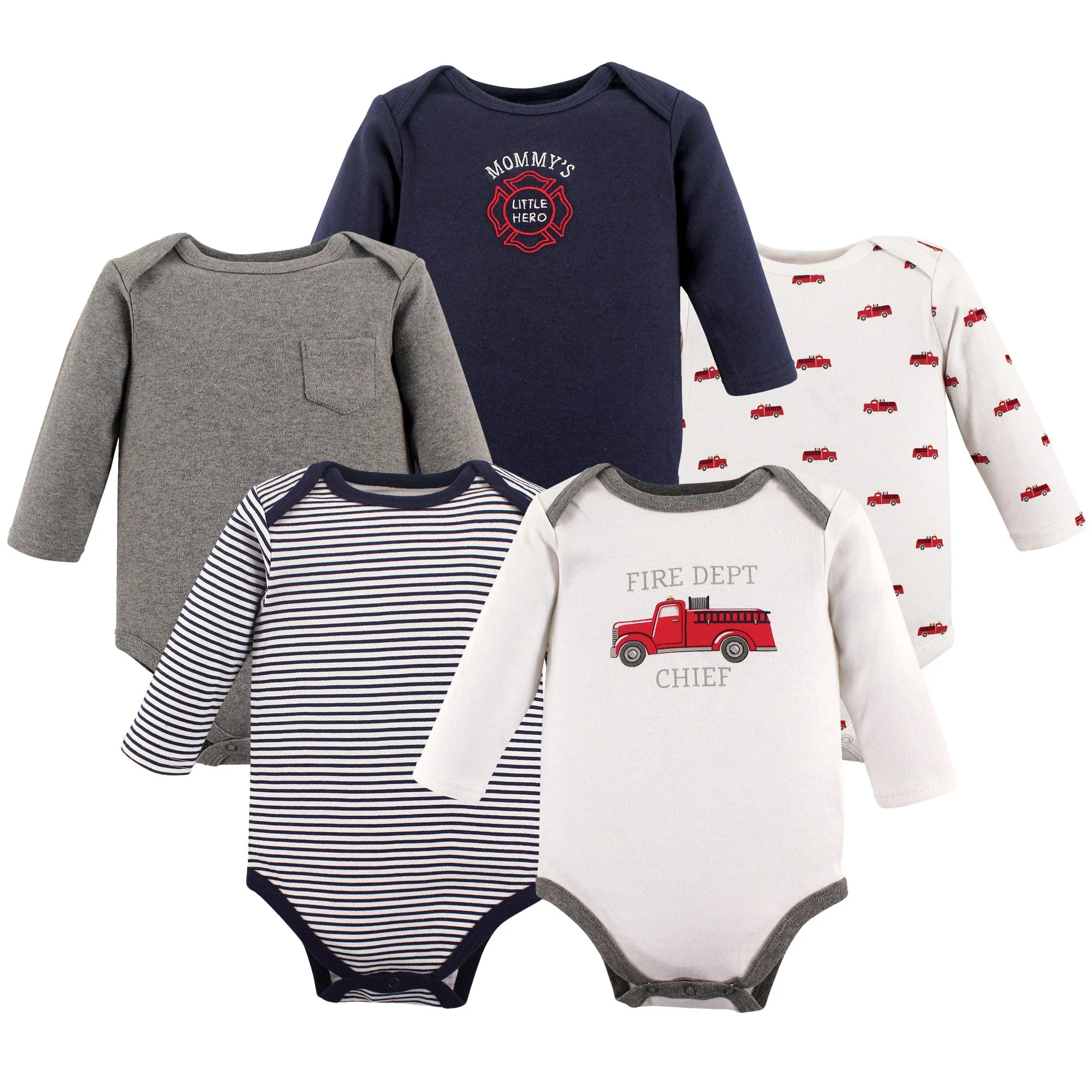 Hudson Baby Cotton Long-Sleeve Bodysuits, Fire Truck