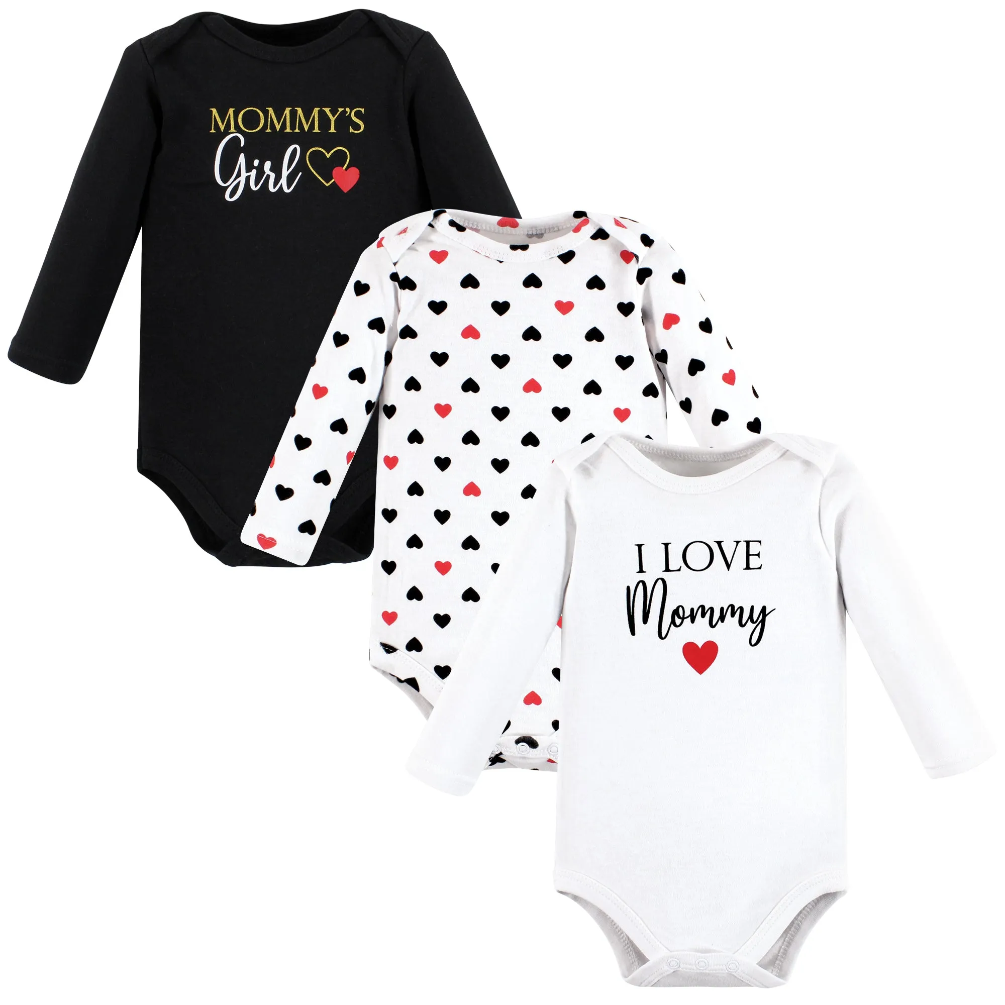 Hudson Baby Cotton Long-Sleeve Bodysuits, Girl Mommy Red Black 3-Pack