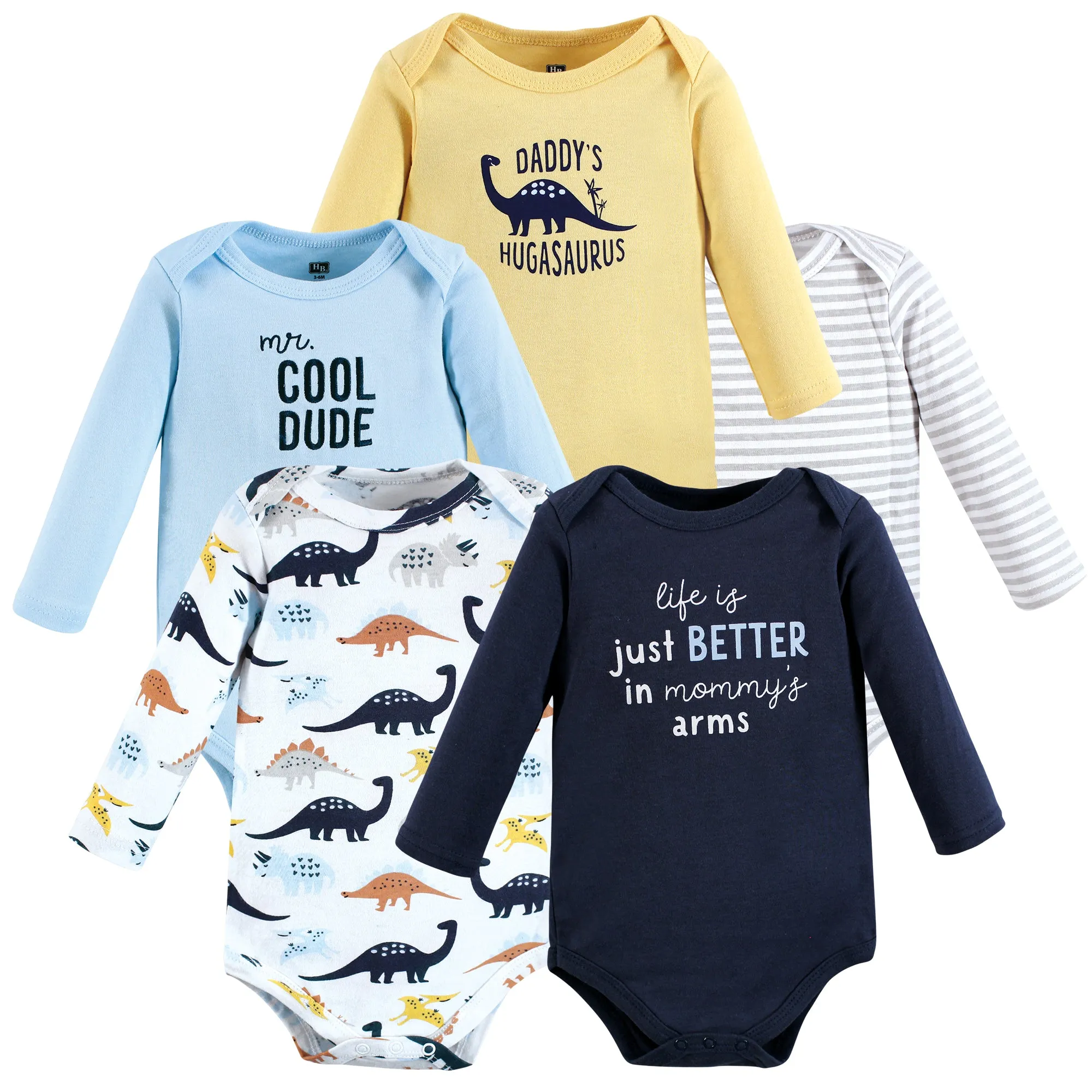 Hudson Baby Cotton Long-Sleeve Bodysuits, Hugasaurus