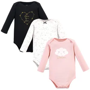 Hudson Baby Cotton Long-Sleeve Bodysuits, Pink Dreamer