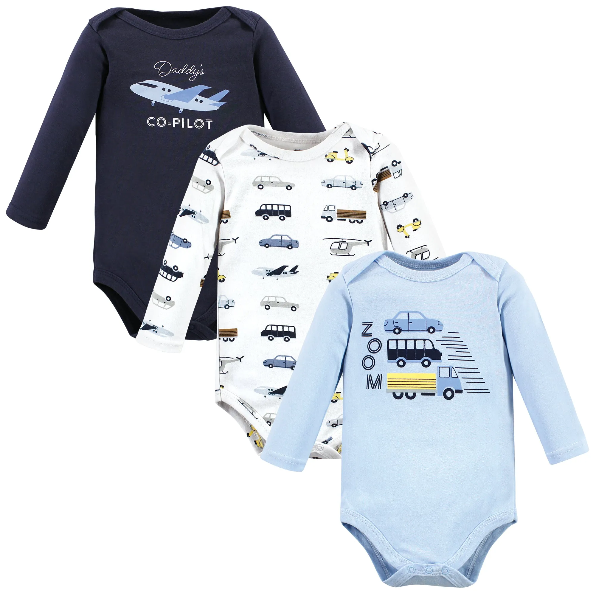 Hudson Baby Cotton Long-Sleeve Bodysuits, Vehicles