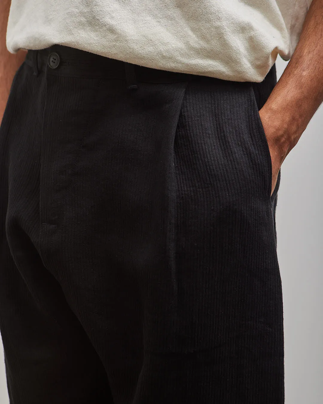 Jan-Jan Van Essche Pleated Trousers #68, Black Linen