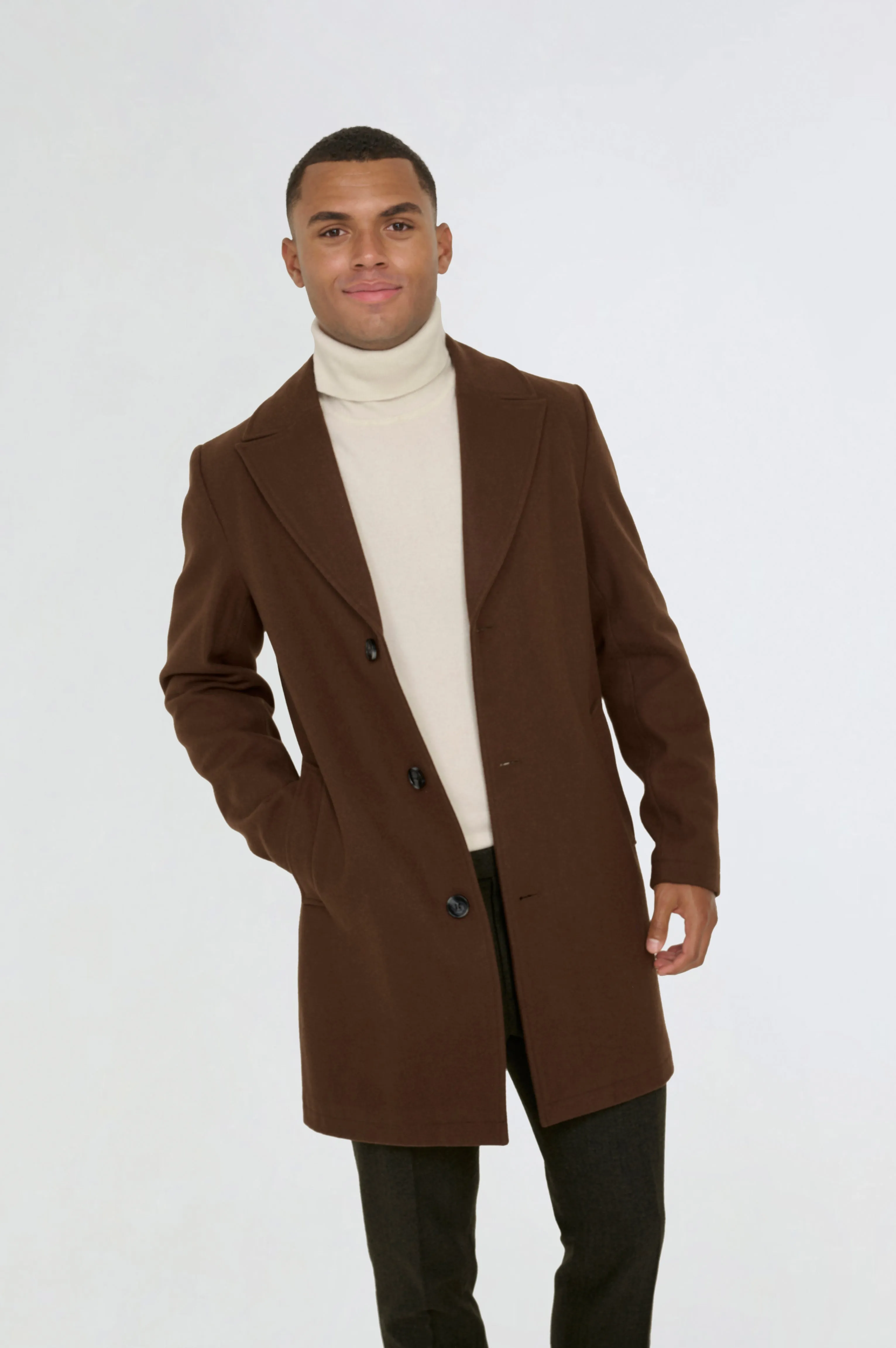 Josh Wool Melton Overcoat in Brown