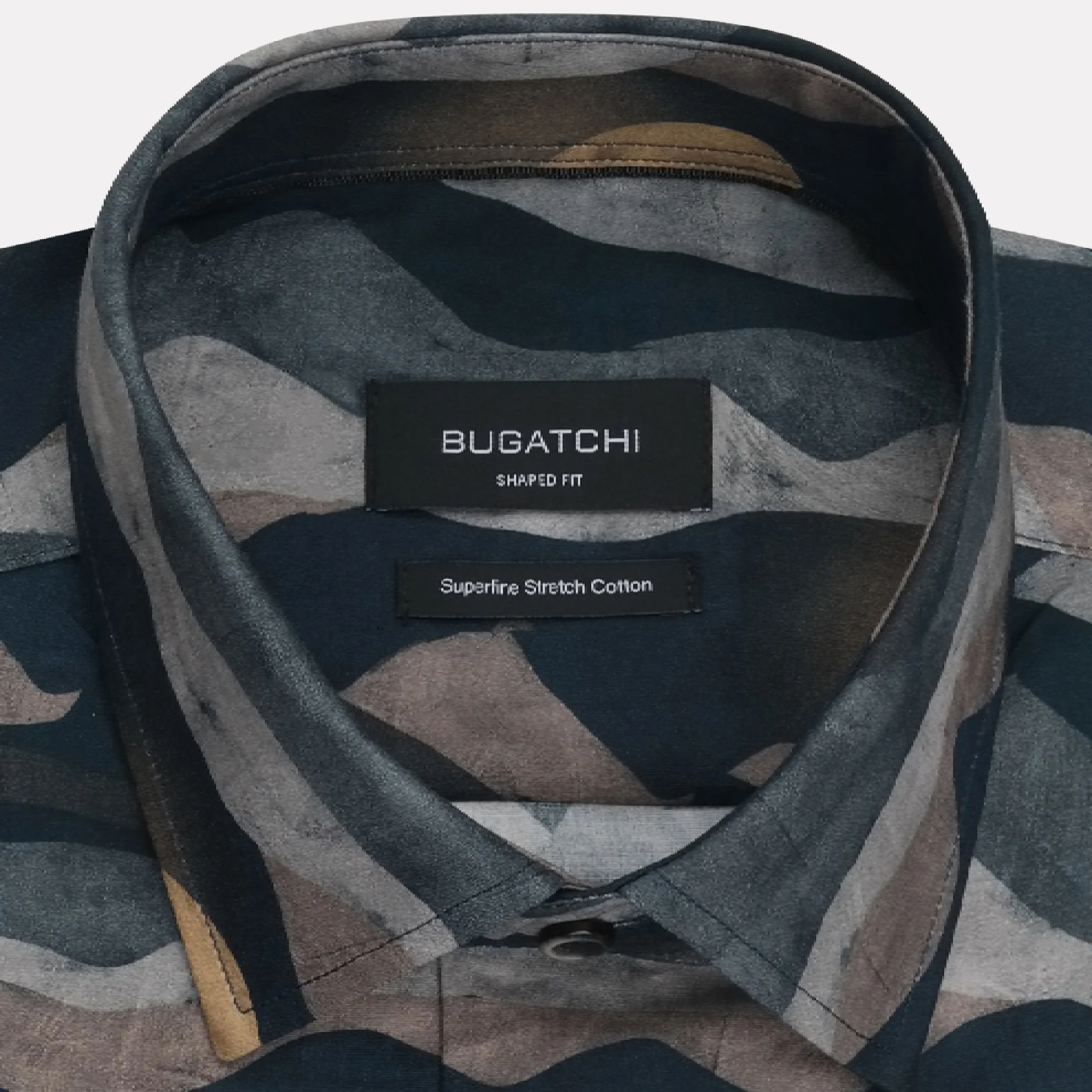 Julian Comfort Stretch Cotton Mountain Sunset Print Shirt / Graphite