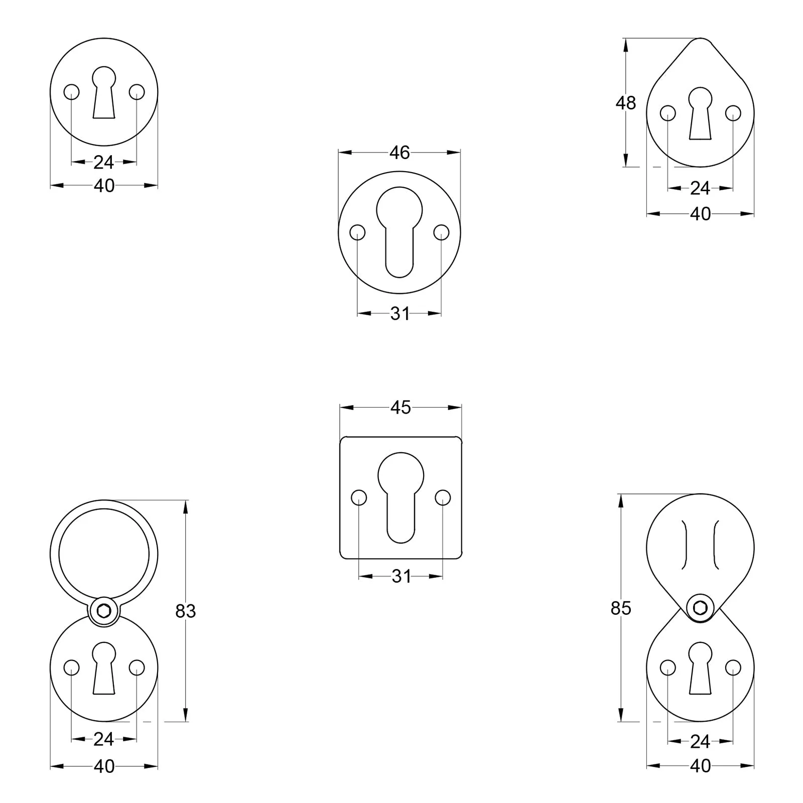 Keyhole Cover Escutcheons with Armor-Coat