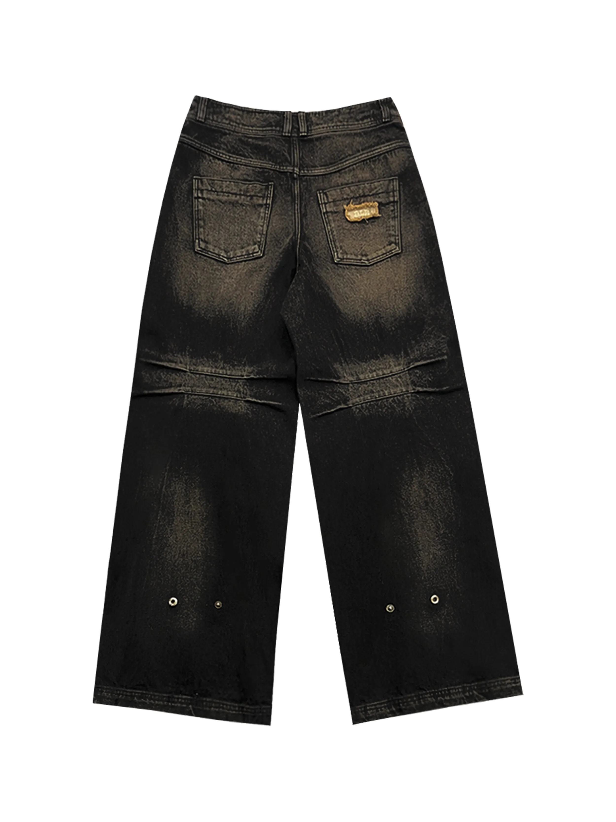 Knee point washed denim pants brown