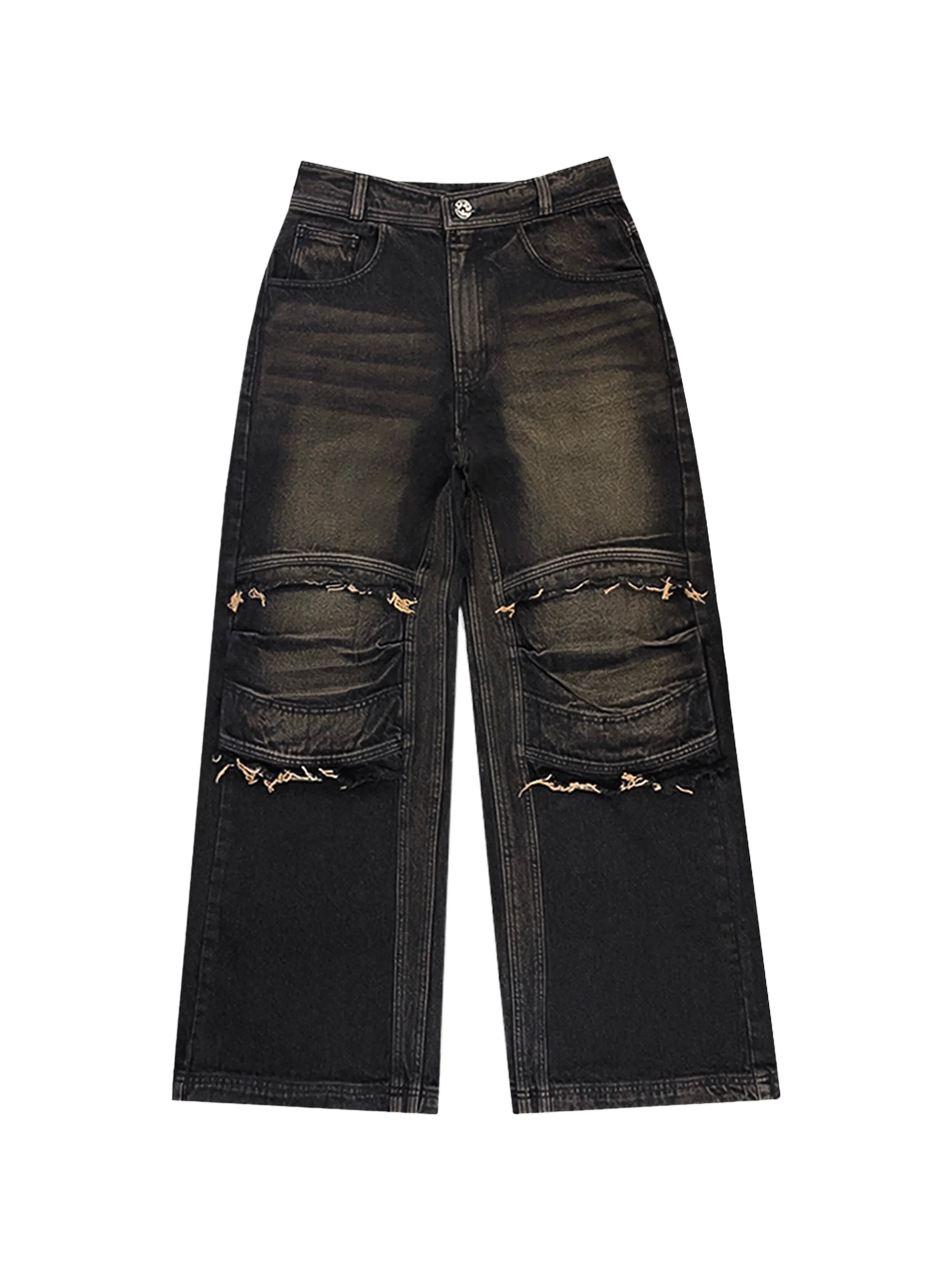 Knee point washed denim pants brown