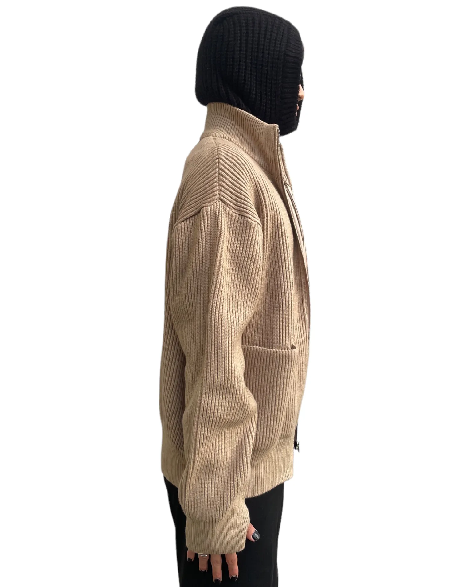 Knit Balaclava Hoodie-BLACK