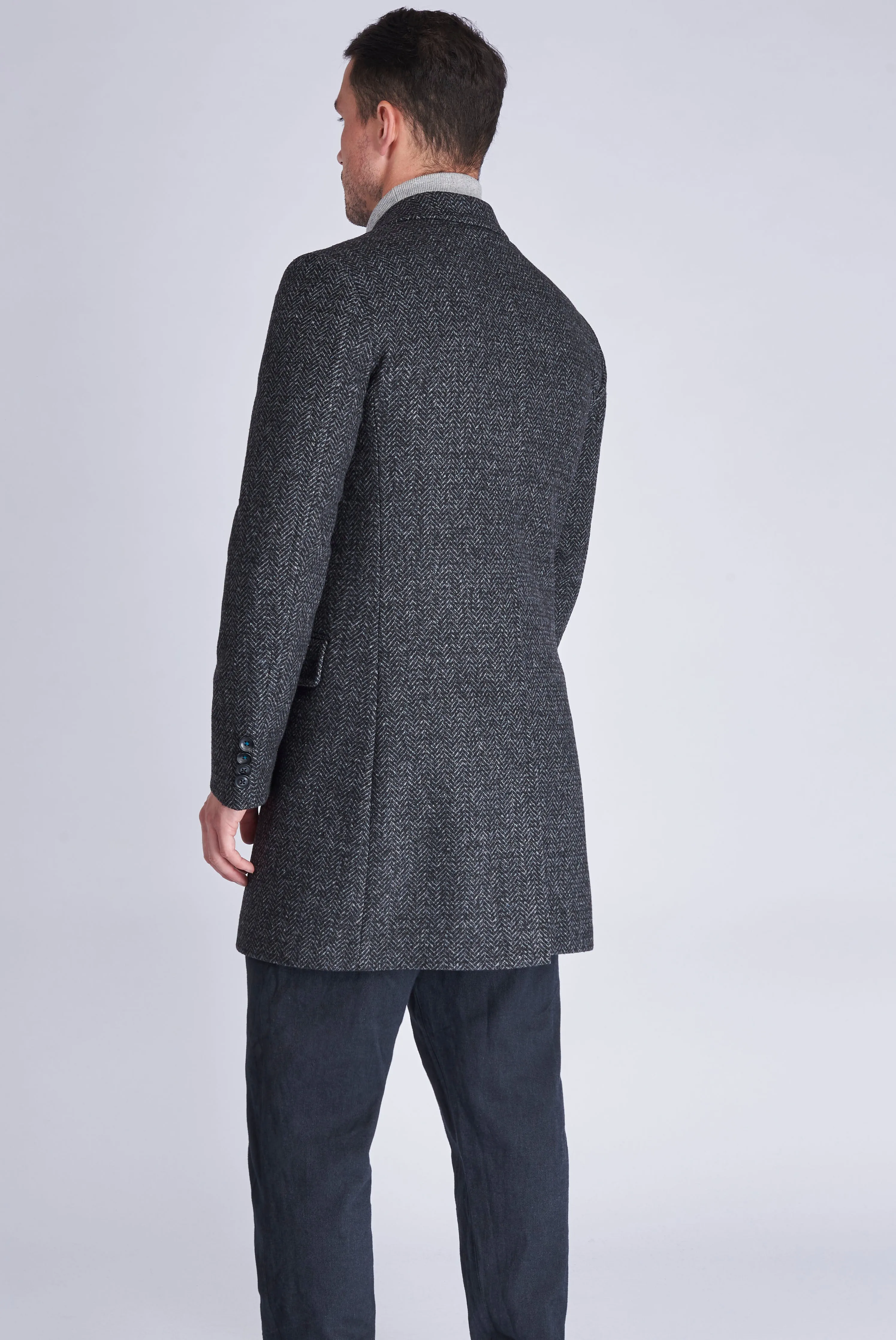 LANDON Single Breasted Grey Herringbone Coat